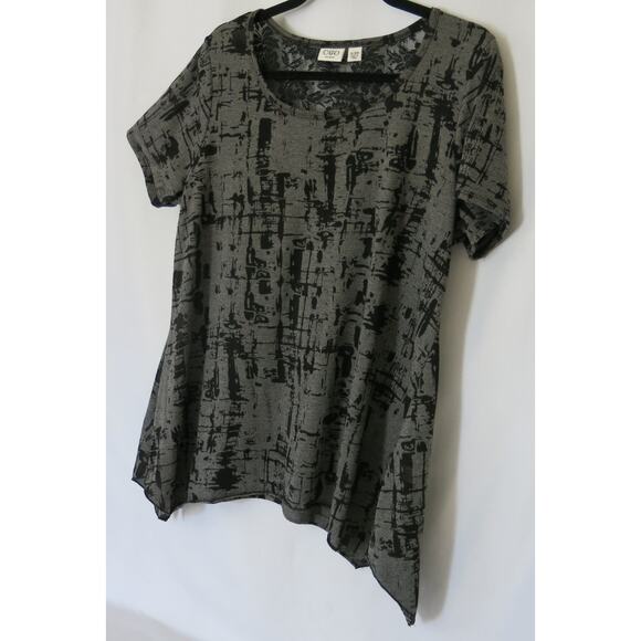 CATO Short Sleeve Top Size 18/20W Plus Lace Envelope Hem Black Gray Casual - Picture 4 of 9